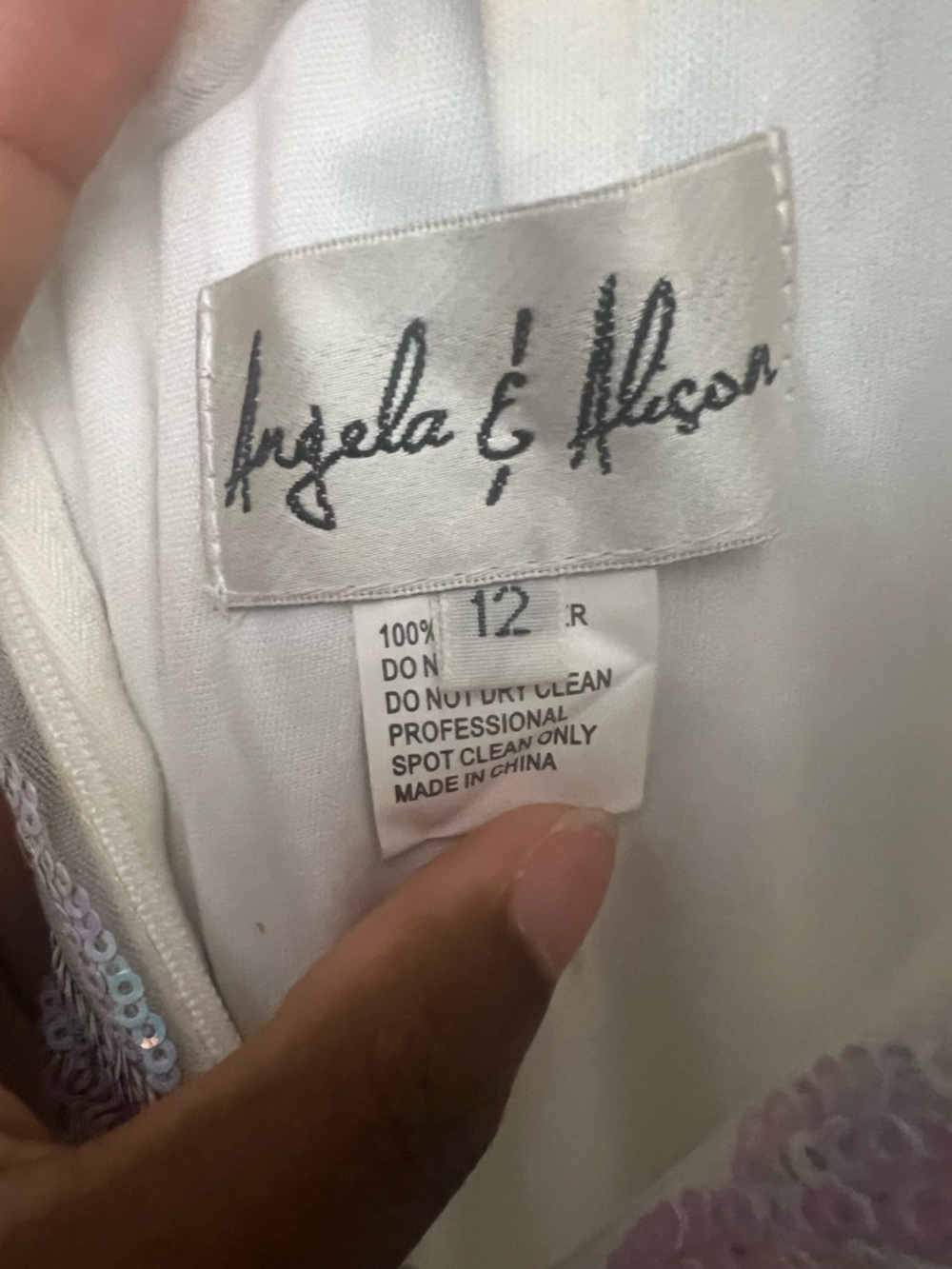 Angela & Alison Silver Sequin Bodice White Tulle Mermaid Gown - Picture 8 of 9